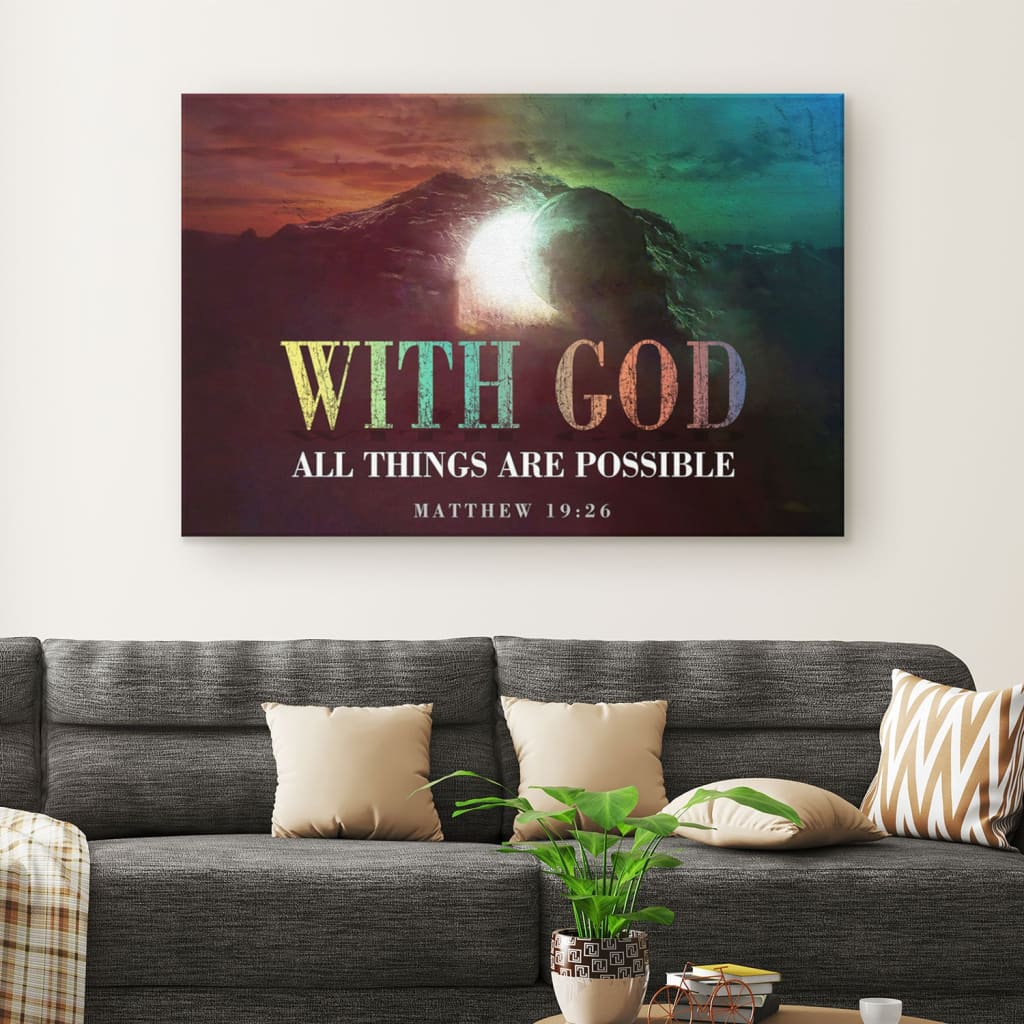 Christian Easter Gifts Matthew 1926 With God All Things Are Possible Wall Art Canvas - Religious Wall Decor