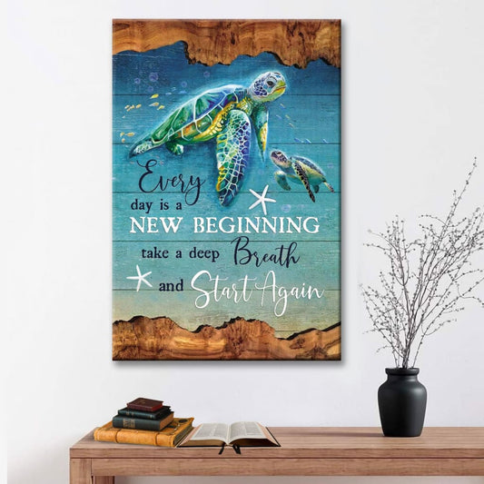 Christian Every Day Is A New Beginning Turtle Beach Canvas Art - Bible Verse Canvas - Scripture Wall Art