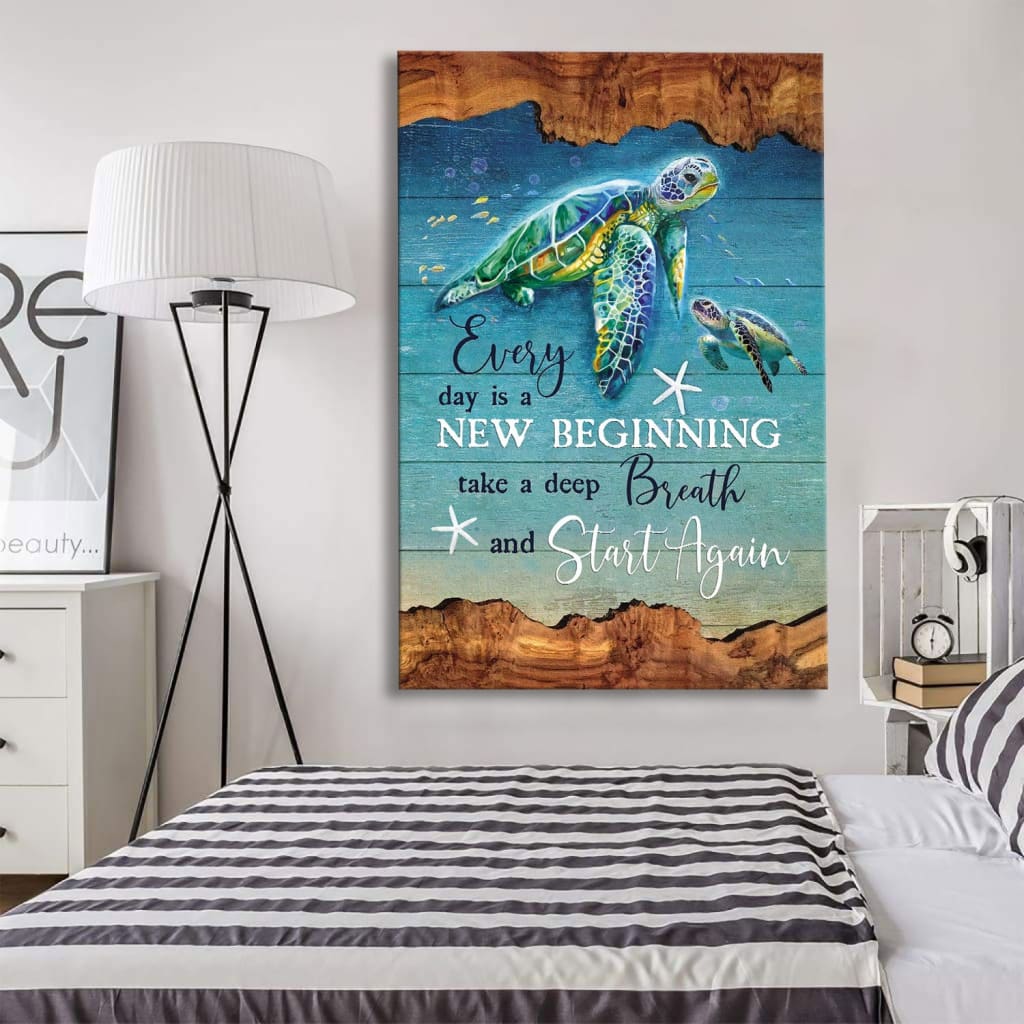 Christian Every Day Is A New Beginning Turtle Beach Canvas Art - Bible Verse Canvas - Scripture Wall Art