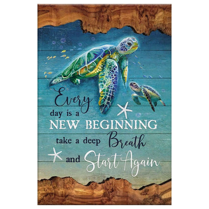 Christian Every Day Is A New Beginning Turtle Beach Canvas Art - Bible Verse Canvas - Scripture Wall Art