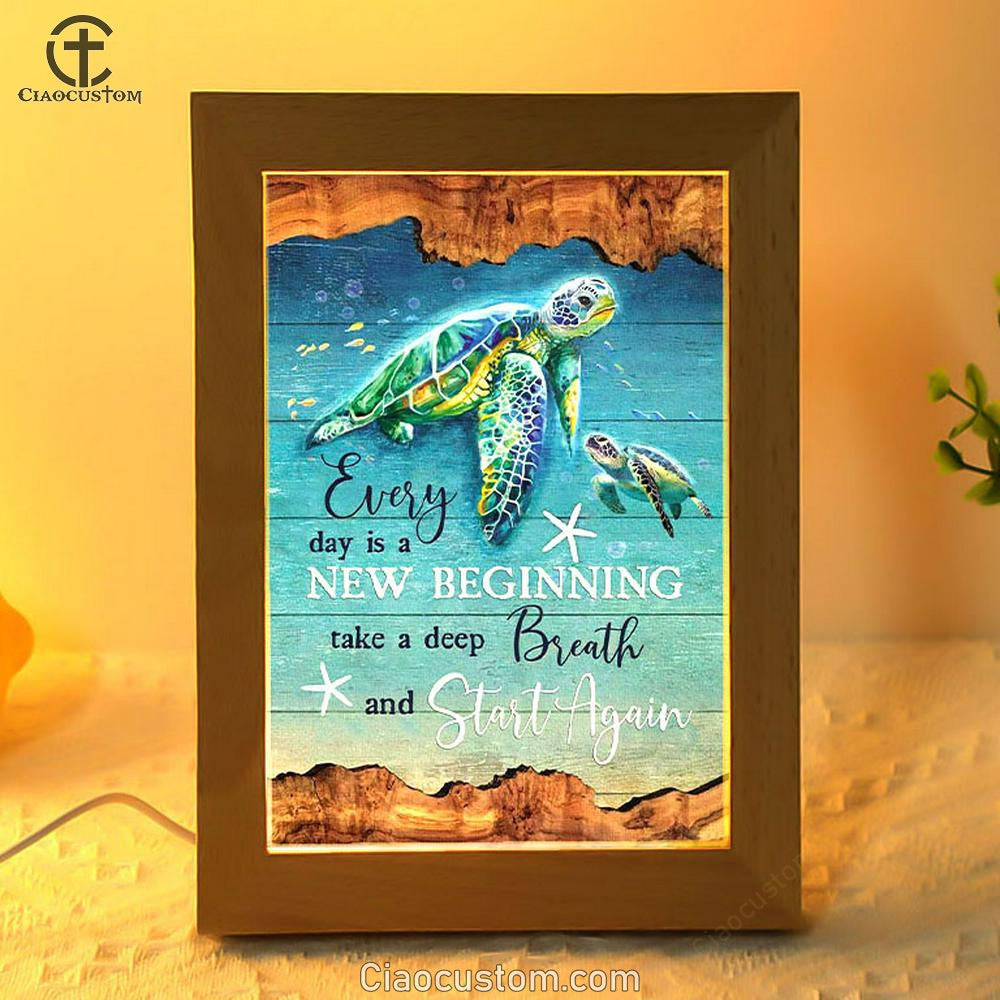 Christian Every Day Is A New Beginning Turtle Beach Frame Lamp Prints - Bible Verse Wooden Lamp - Scripture Night Light