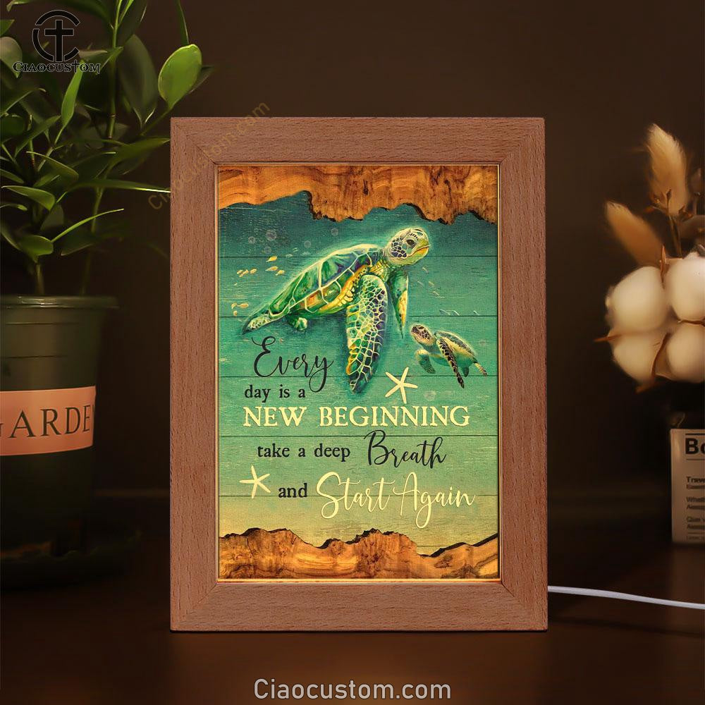 Christian Every Day Is A New Beginning Turtle Beach Frame Lamp Prints - Bible Verse Wooden Lamp - Scripture Night Light