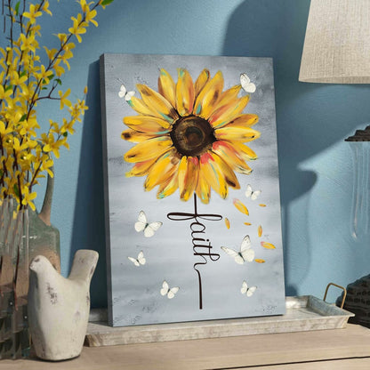 Christian Faith Cross Butterfly Sunflower Canvas Art - Bible Verse Canvas - Scripture Wall Art