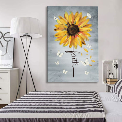 Christian Faith Cross Butterfly Sunflower Canvas Art - Bible Verse Canvas - Scripture Wall Art