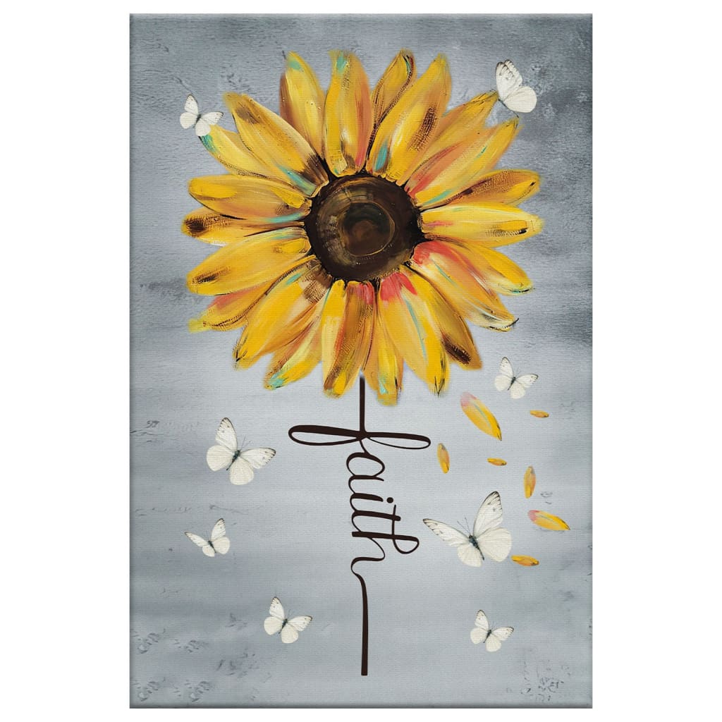 Christian Faith Cross Butterfly Sunflower Canvas Art - Bible Verse Canvas - Scripture Wall Art