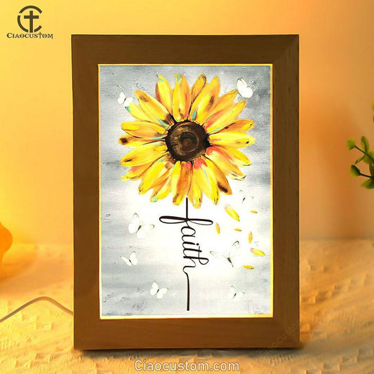 Christian Faith Cross Butterfly Sunflower Frame Lamp Prints - Bible Verse Wooden Lamp - Scripture Night Light