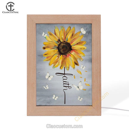 Christian Faith Cross Butterfly Sunflower Frame Lamp Prints - Bible Verse Wooden Lamp - Scripture Night Light