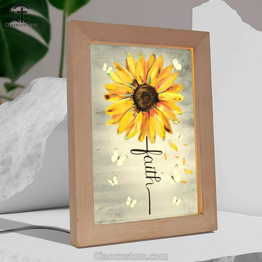 Christian Faith Cross Butterfly Sunflower Frame Lamp Prints - Bible Verse Wooden Lamp - Scripture Night Light