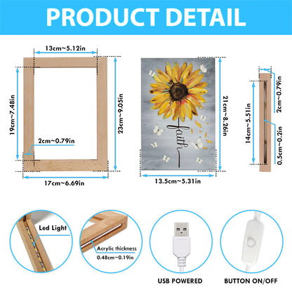 Christian Faith Cross Butterfly Sunflower Frame Lamp Prints - Bible Verse Wooden Lamp - Scripture Night Light