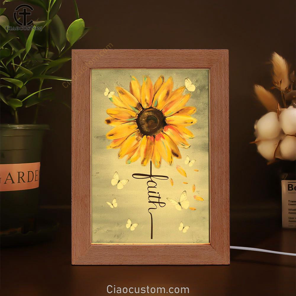 Christian Faith Cross Butterfly Sunflower Frame Lamp Prints - Bible Verse Wooden Lamp - Scripture Night Light