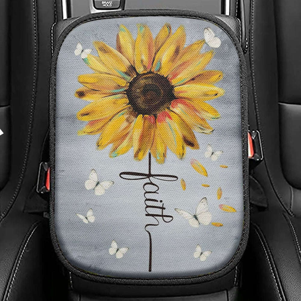 Christian Faith Hope Love Butterfly Art Seat Box Cover, Bible Verse Car Center Console Cover, Scripture Car Interior Accessories