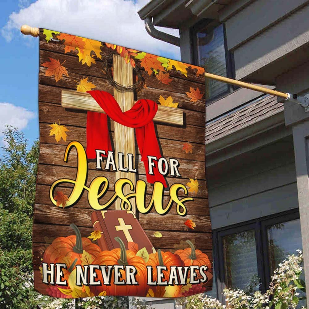 Christian Fall For Jesus He Never Leaves Thanksgiving Halloween Pumpkins Fall Flag