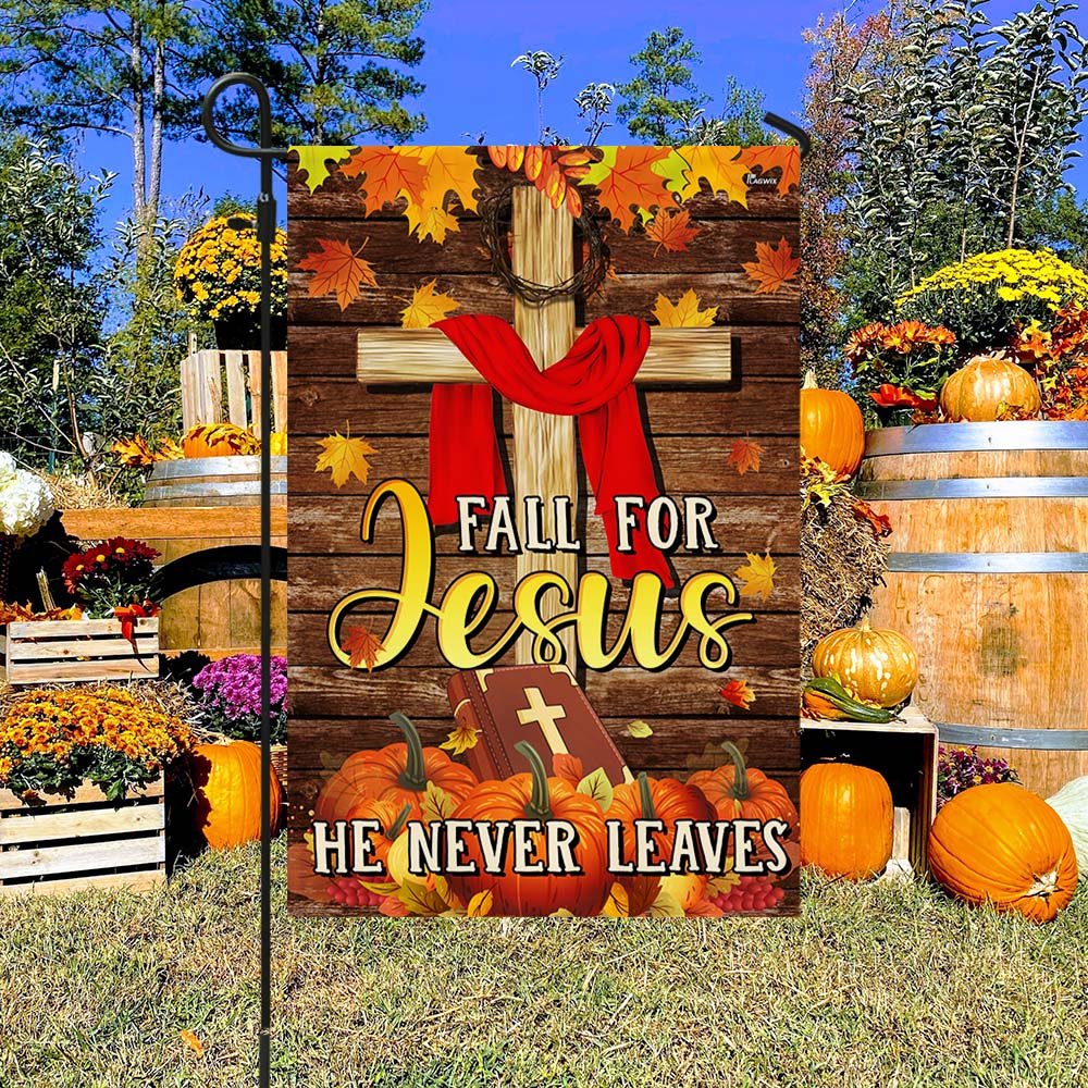 Christian Fall For Jesus He Never Leaves Thanksgiving Halloween Pumpkins Fall Flag