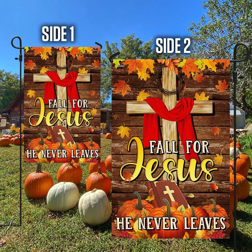 Christian Fall For Jesus He Never Leaves Thanksgiving Halloween Pumpkins Fall Flag