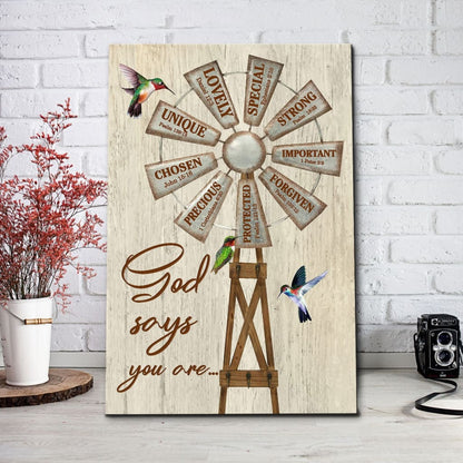Christian Farmhouse Windmill God Says You Are Canvas Art - Bible Verse Canvas - Scripture Wall Art