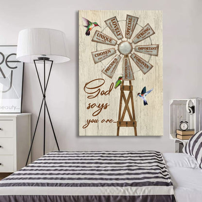 Christian Farmhouse Windmill God Says You Are Canvas Art - Bible Verse Canvas - Scripture Wall Art
