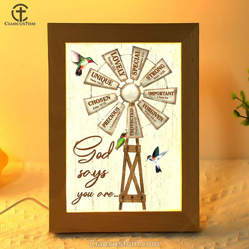 Christian Farmhouse Windmill God Says You Are Frame Lamp Prints - Bible Verse Wooden Lamp - Scripture Night Light