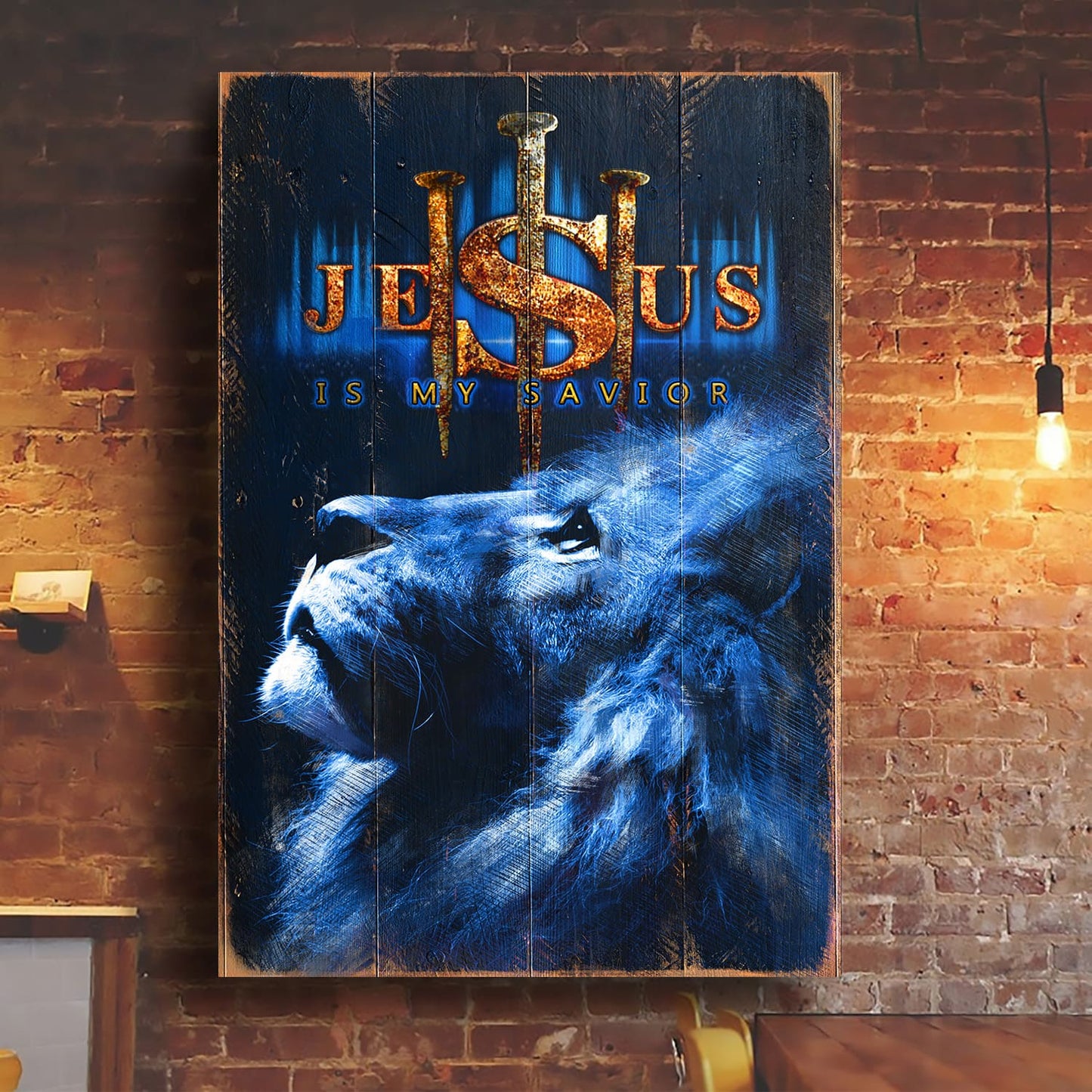 Christian Framed Art Blue Lion Canvas Lion Of Judah Faith God Jesus Is My Savior Canvas Wall Art - Christian Wall Decor