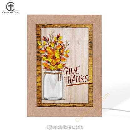 Christian Give Thanks Flowers Frame Lamp Prints - Bible Verse Wooden Lamp - Scripture Night Light
