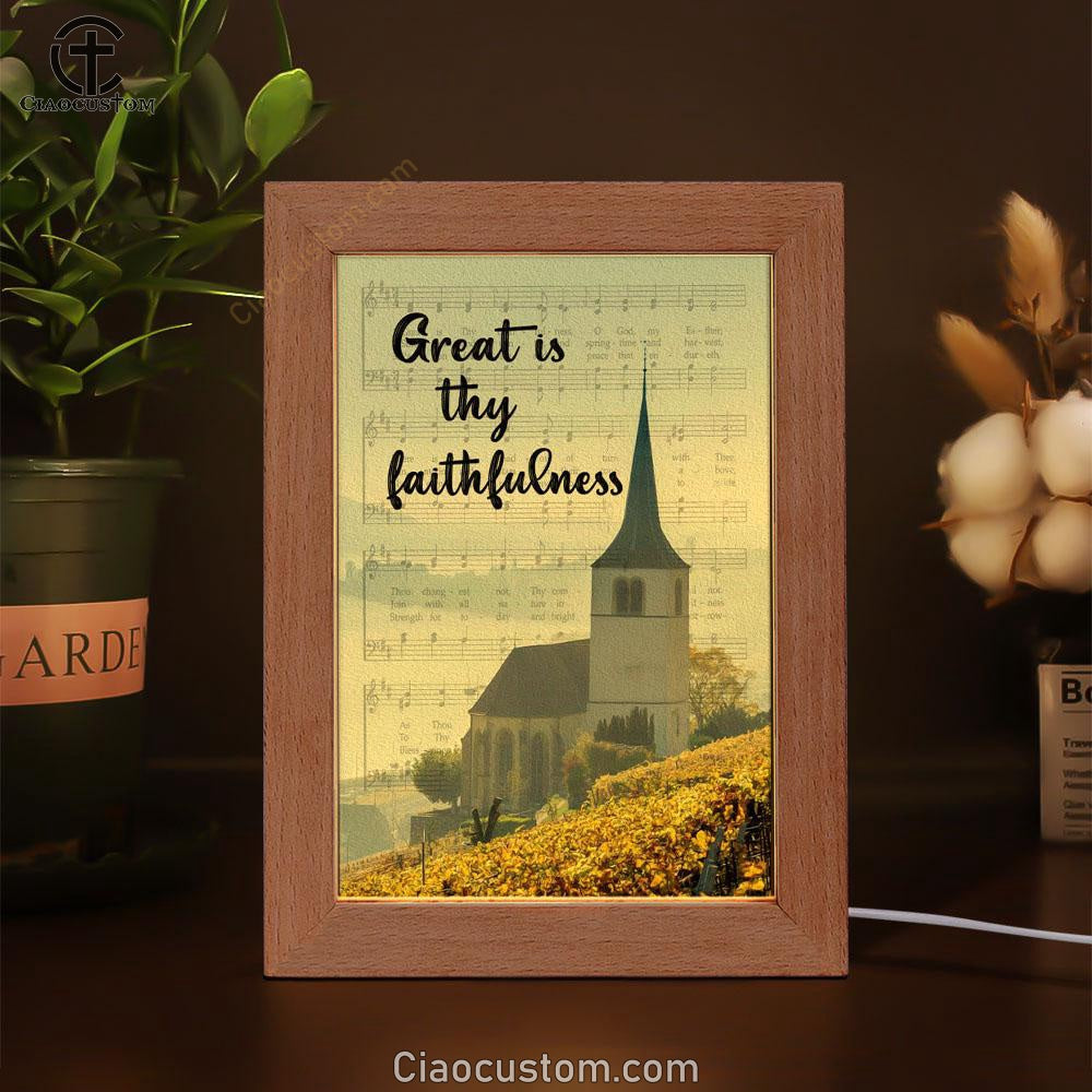 Christian Great Is Thy Faithfulness Chapel Christian Frame Lamp Prints - Bible Verse Wooden Lamp - Scripture Night Light