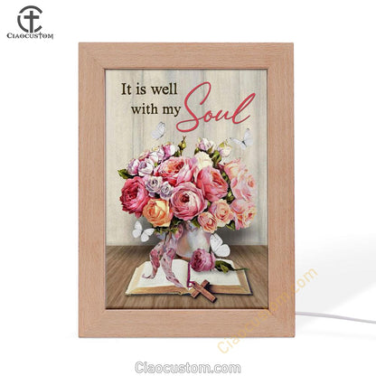 Christian It Is Well With My Soul Roses With Old Bible Book Frame Lamp Prints - Bible Verse Wooden Lamp - Scripture Night Light