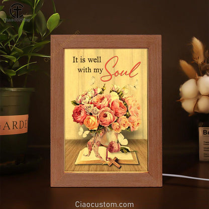 Christian It Is Well With My Soul Roses With Old Bible Book Frame Lamp Prints - Bible Verse Wooden Lamp - Scripture Night Light