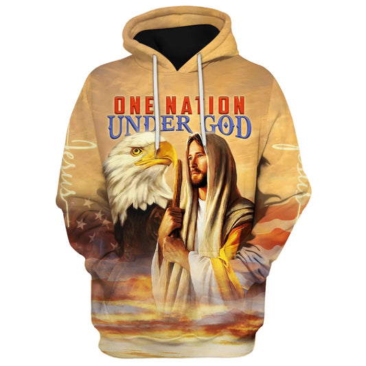 Christian Jesus And Eagle One Nation Under God 3D Hoodies - Jesus Hoodie - Men & Women Christian Hoodie - 3D Printed Hoodie