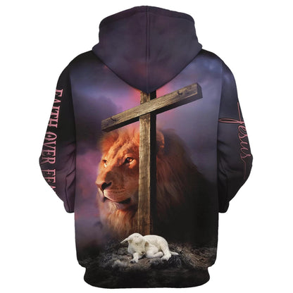 Christian Jesus Lion And The Lamb Hoodie - Men & Women Christian Hoodie - 3D Printed Hoodie