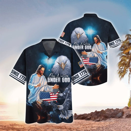Christian Jesus One Nation Under God Hawaiian Shirt - Christian Hawaiian Shirts For Men & Women