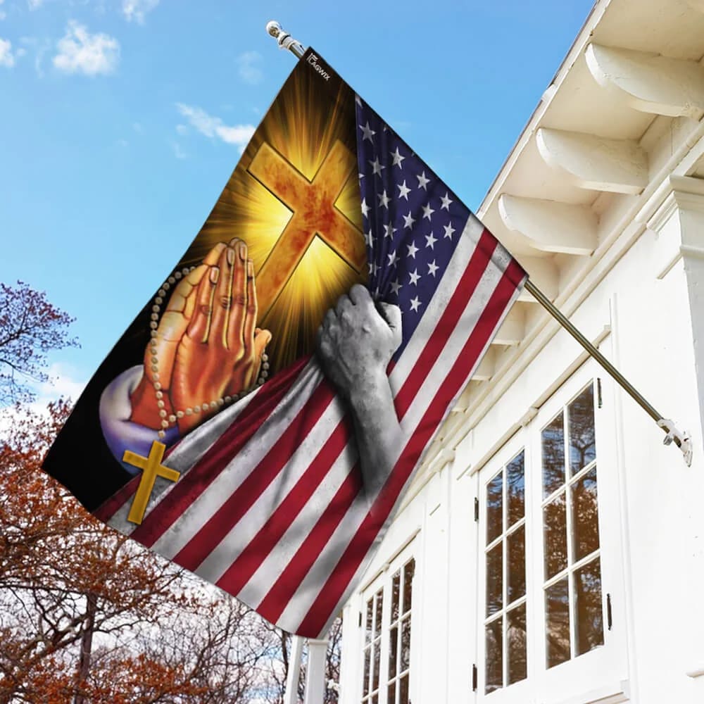 Christian Jesus Pray For America House Flags - Christian Garden Flags - Outdoor Christian Flag