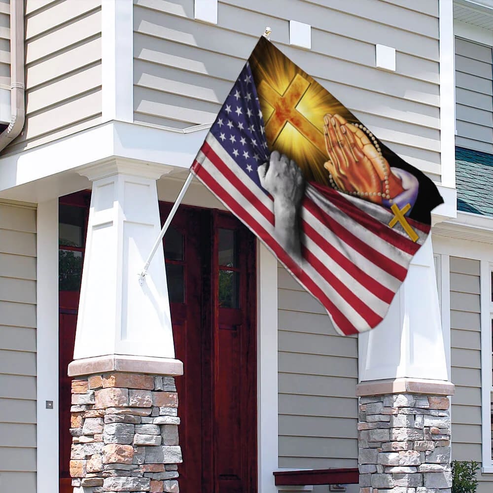 Christian Jesus Pray For America House Flags - Christian Garden Flags - Outdoor Christian Flag