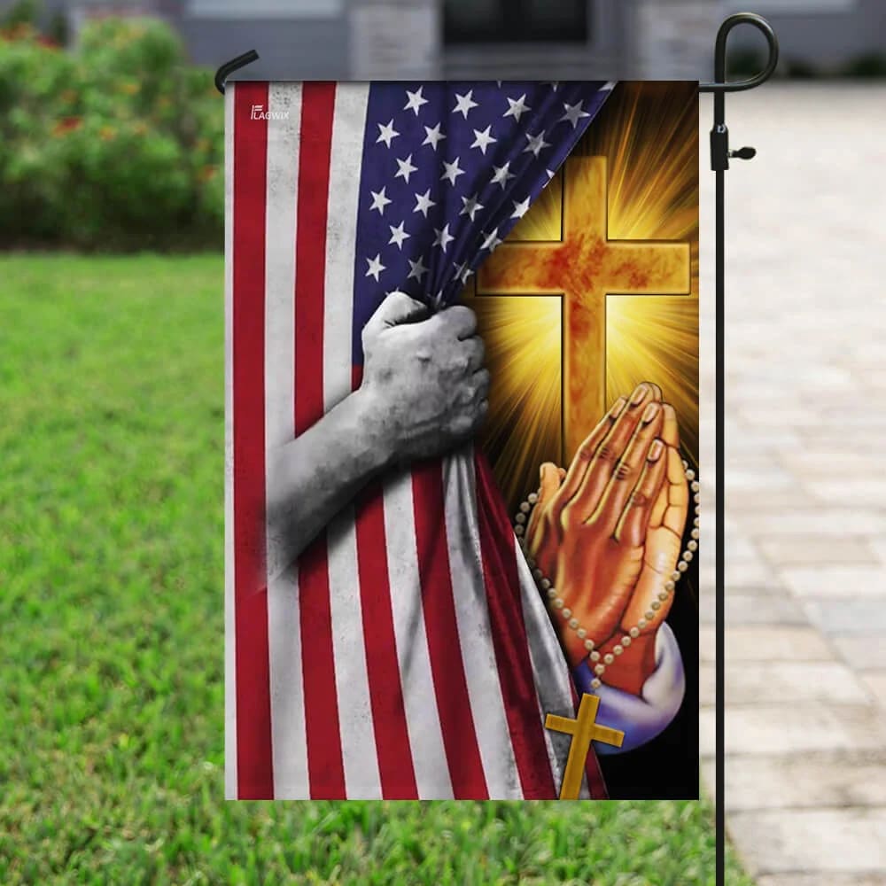 Christian Jesus Pray For America House Flags - Christian Garden Flags - Outdoor Christian Flag