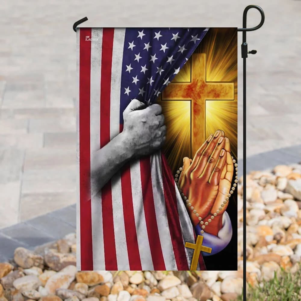 Christian Jesus Pray For America House Flags - Christian Garden Flags - Outdoor Christian Flag