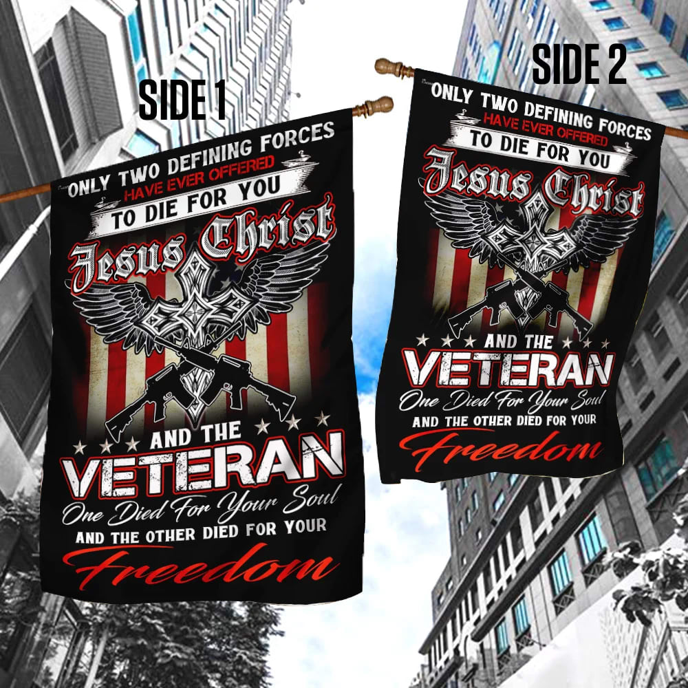 Christian Jesus Veteran House Flags - Christian Garden Flags - Outdoor Christian Flag