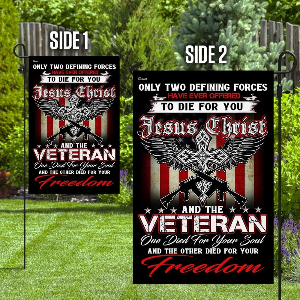 Christian Jesus Veteran House Flags - Christian Garden Flags - Outdoor Christian Flag