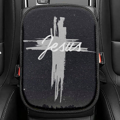 Christian Jesus Word Cross Seat Box Cover, Bible Verse Car Center Console Cover, Scripture Car Interior Accessories