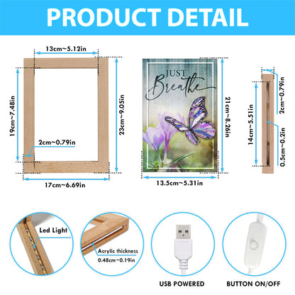 Christian Just Breathe Butterfly Frame Lamp Prints - Bible Verse Wooden Lamp - Scripture Night Light