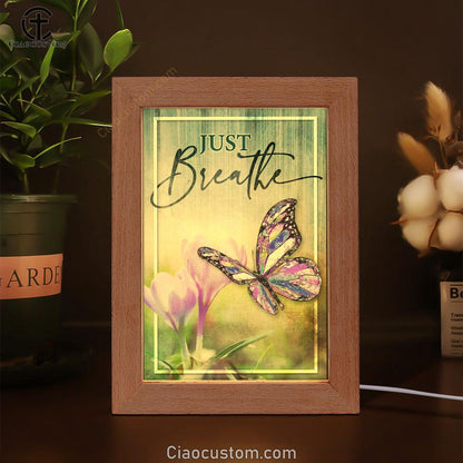 Christian Just Breathe Butterfly Frame Lamp Prints - Bible Verse Wooden Lamp - Scripture Night Light