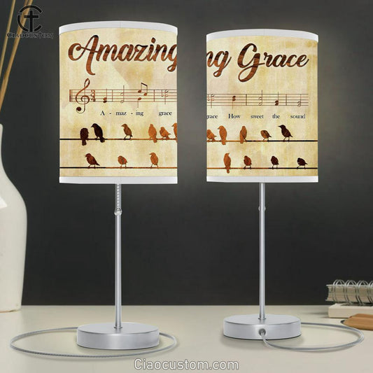 Christian Lamp Art Amazing Grace How Sweet The Sound - Bird Painting Table Lamp Print - Christian Room Decor