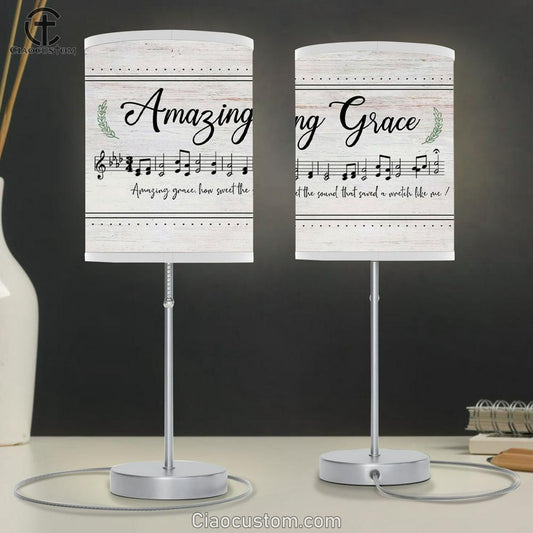 Christian Lamp Art Amazing Grace How Sweet The Sound - Sheet Music - Christian Song Lyrics Table Lamp Art - Christian Room Decor