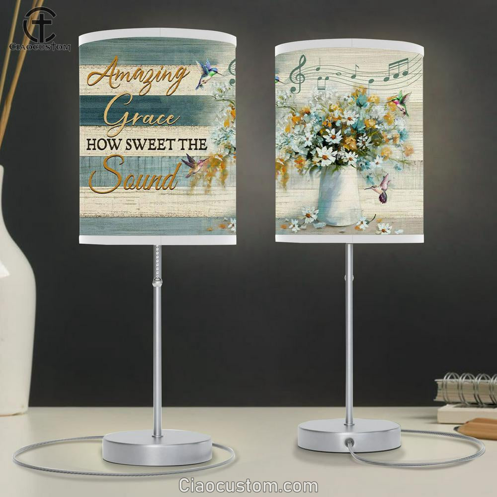 Christian Lamp Art Amazing Grace How Sweet The Sound Farmhouse Style Table Lamp Print - Christian Room Decor