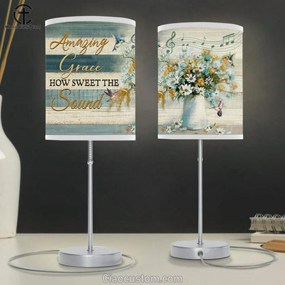 Christian Lamp Art Amazing Grace How Sweet The Sound Farmhouse Style Table Lamp Print - Christian Room Decor