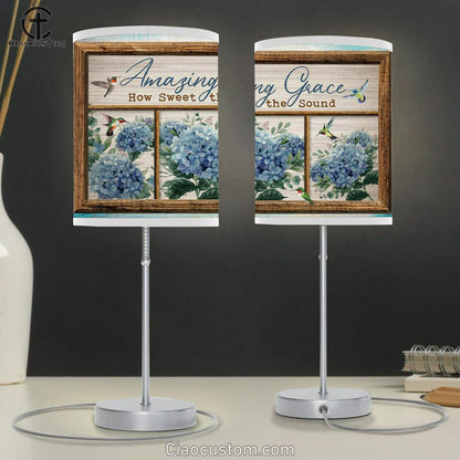 Christian Lamp Art Amazing Grace How Sweet The Sound Hummingbird Flowers Table Lamp Print - Christian Room Decor