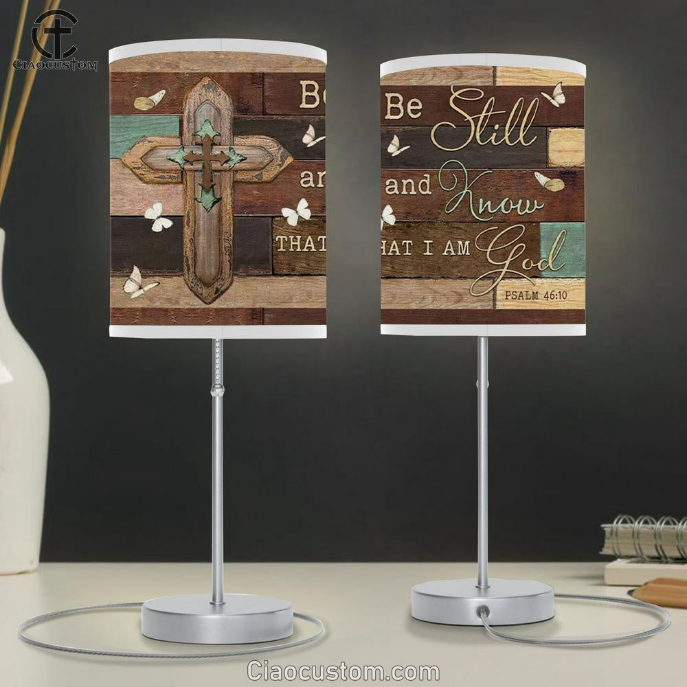 Christian Lamp Art Be Still And Know That I Am God - Wooden Cross Table Lamp Print - Christian Room Decor