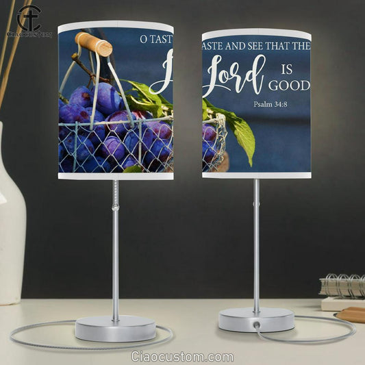 Christian Lamp Art Grapes O Taste And See That The Lord Is Good Table Lamp For Bedroom - Christian Room Decor