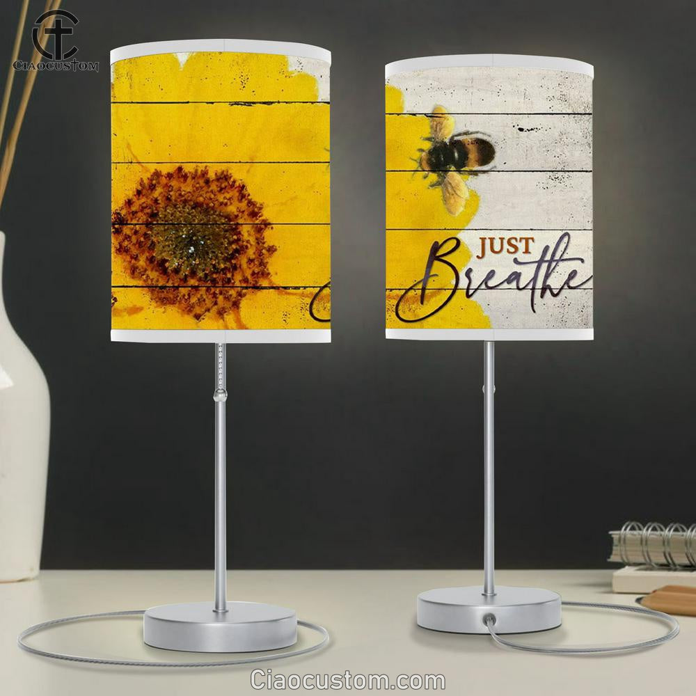 Christian Lamp Art Honey Bee Flower Just Breathe Table Lamp For Bedroom - Christian Room Decor