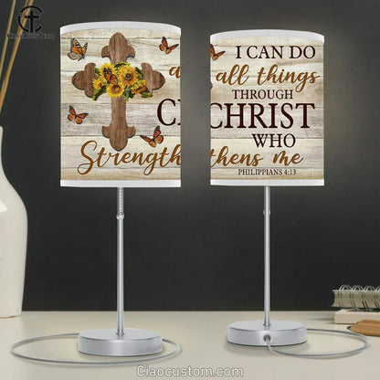 Christian Lamp Art I Can Do All Things Through Christ Philippians 413 Sunflower Cross Table Lamp - Christian Room Decor