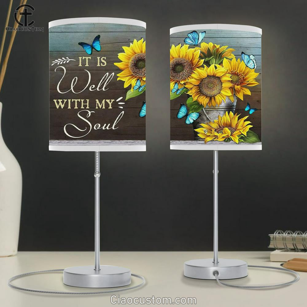 Christian Lamp Art It Is Well With My Soul Butterfly Floral Table Lamp For Bedroom - Christian Room Decor