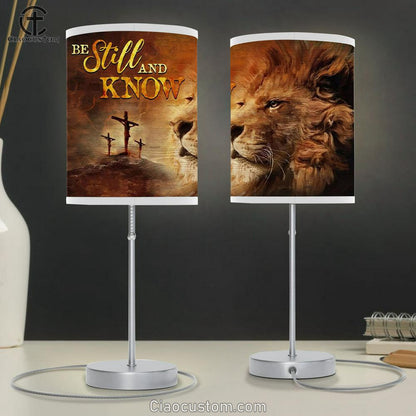 Christian Lamp Art Lion Of Judah - Be Still And Know Table Lamp Print - Christian Room Decor