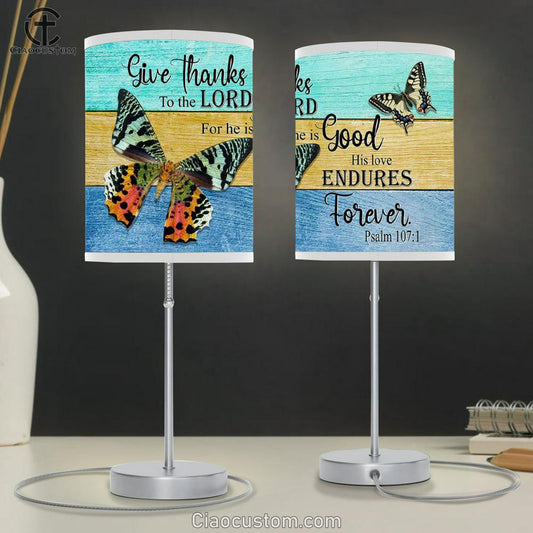 Christian Lamp Art Psalm 1071 Give Thanks To The Lord Table Lamp For Bedroom - Christian Room Decor
